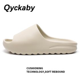 Men Women Summer Beach Slippers Luxury Brand Fashion Outdoor Indoor Eva Soft Flip Flops Male Thick Serrated Sole Anti-slip Shoes (Color: Beige, size: 38-39(Fit foot37-38))