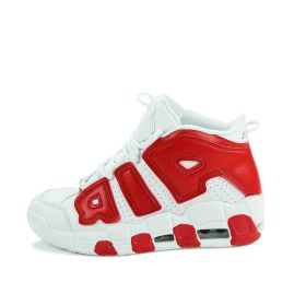 Men and women with the same fashion sneakers couple high top thick sole basketball shoes 36-45 (Color: White red, size: 43)
