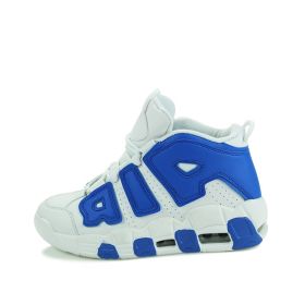 Men and women with the same fashion sneakers couple high top thick sole basketball shoes 36-45 (Color: White blue, size: 43)