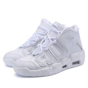 Men and women with the same fashion sneakers couple high top thick sole basketball shoes 36-45 (Color: White, size: 44)