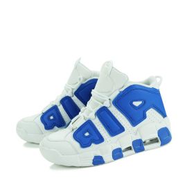 Men and women with the same fashion sneakers couple high top thick sole basketball shoes 36-45 (Color: White blue, size: 37)