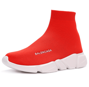 New high top breathable foot pedal men's and women's same couple shoes high bounce flying woven casual shoes (Color: Red, size: 42)