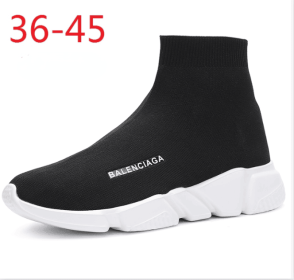 New high top breathable foot pedal men's and women's same couple shoes high bounce flying woven casual shoes (Color: Black  white, size: 45)