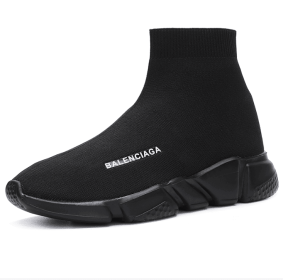 New high top breathable foot pedal men's and women's same couple shoes high bounce flying woven casual shoes (Color: Black, size: 41)