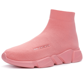 New high top breathable foot pedal men's and women's same couple shoes high bounce flying woven casual shoes (Color: Pink, size: 36)