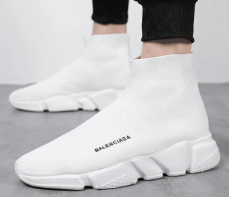 New high top breathable foot pedal men's and women's same couple shoes high bounce flying woven casual shoes (Color: White, size: 40)