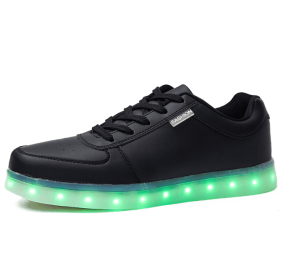 Men's and women's new leisure led luminous shoes seven colored lights low help trend everything casual board shoes (Color: Black, size: 43)
