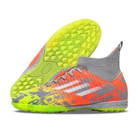New high top Mandarin duck two-color long spike broken spike football sneakers (Color: Orange/broken nails, size: 41)