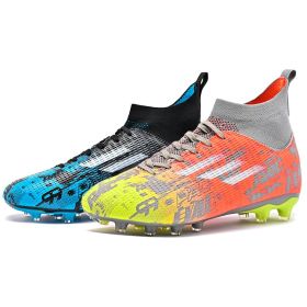 New high top Mandarin duck two-color long spike broken spike football sneakers (Color: Blue + Orange/spike, size: 38)