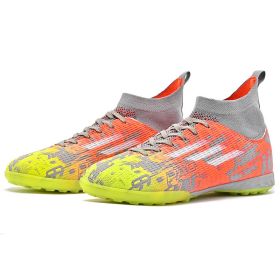 New high top Mandarin duck two-color long spike broken spike football sneakers (Color: Orange/broken nails, size: 36)