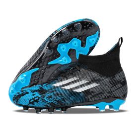 New high top Mandarin duck two-color long spike broken spike football sneakers (Color: Blue/spike, size: 37)