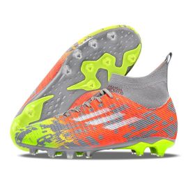 New high top Mandarin duck two-color long spike broken spike football sneakers (Color: Orange/spike, size: 45)