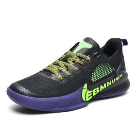 New comfortable breathable sports shoes men's anti-slip wear sports shoes youth professional combat basketball sports shoes (Color: Black green, size: 45)