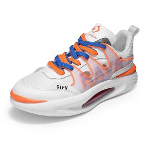 Summer breathable couple air cushion fashion casual shoes men's and women's fashion comfortable breathable sneakers men's fashion shoes (Color: White orange, size: 37)