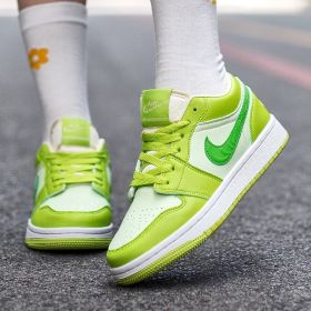 New Air Force AJ1 green apple couple shoes men's sports basketball shoes fashion trend match men's and women's casual sports shoes 36-45 (Color: Green apple, size: 43)