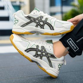 Men's and women's new fashion fashion comfortable badminton shoes anti-slip wear men's sports shoes table tennis shoes (Color: Army green, size: 39)