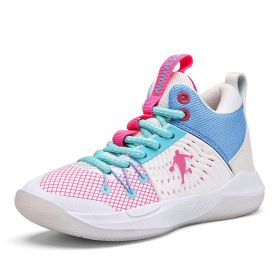 New fashion children's shoes comfortable and breathable all match primary and secondary school students youth basketball sports shoes running sho (Color: White pink, size: 30)
