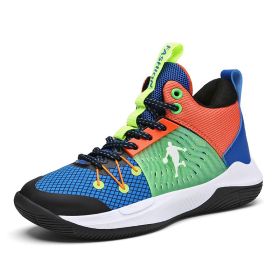 New fashion children's shoes comfortable and breathable all match primary and secondary school students youth basketball sports shoes running sho (Color: Sapphire blue, size: 33)