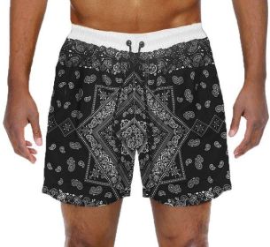 Paisley Bandana Print Swim Trunks Board Shorts (Color: Black, size: 3XL)