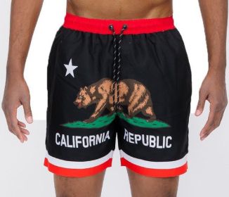 California CA Bear Swim Trunks Board Shorts (Color: Black, size: S)