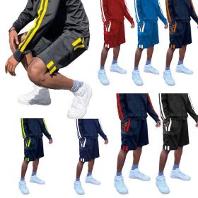 Two Stripe Cargo Pouch Shorts (Color: black yellow, size: S)