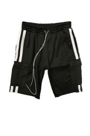Two Stripe Cargo Pouch Shorts (Color: Black red, size: 3XL)