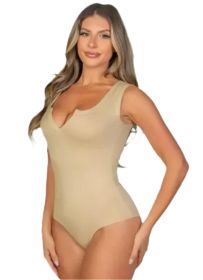 Split Neckline Sleeveless Bodysuit (Color: Bright Yellow, size: medium)