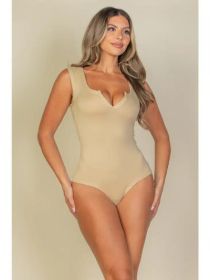 Split Neckline Sleeveless Bodysuit (Color: Amry Green, size: medium)