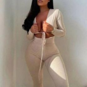 Jumpsuits Bandage Tie Sexy Hollow Out Long Sleeve Bodycon (Color: Black, size: medium)