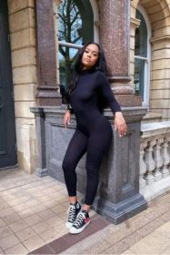 Black High Neck Long Sleeve Jumpsuit (Color: Black, size: 10 US)