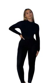 Black High Neck Long Sleeve Jumpsuit (Color: Black, size: 8 US)