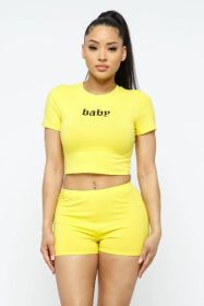 2 Pieces Short Sleeve Outfits Sets Sexy Active (Color: Light Yellow, size: small)