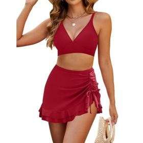 Split Bikini Cover Belly Slimming Swimsuit Suit (Option: Red-XS)